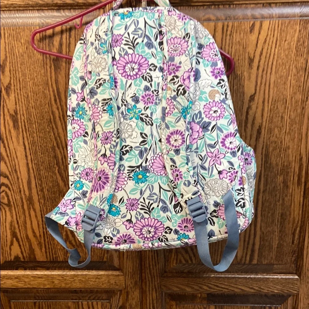 Vera Bradley Floral Quilted Backpack in Purple, Teal, White